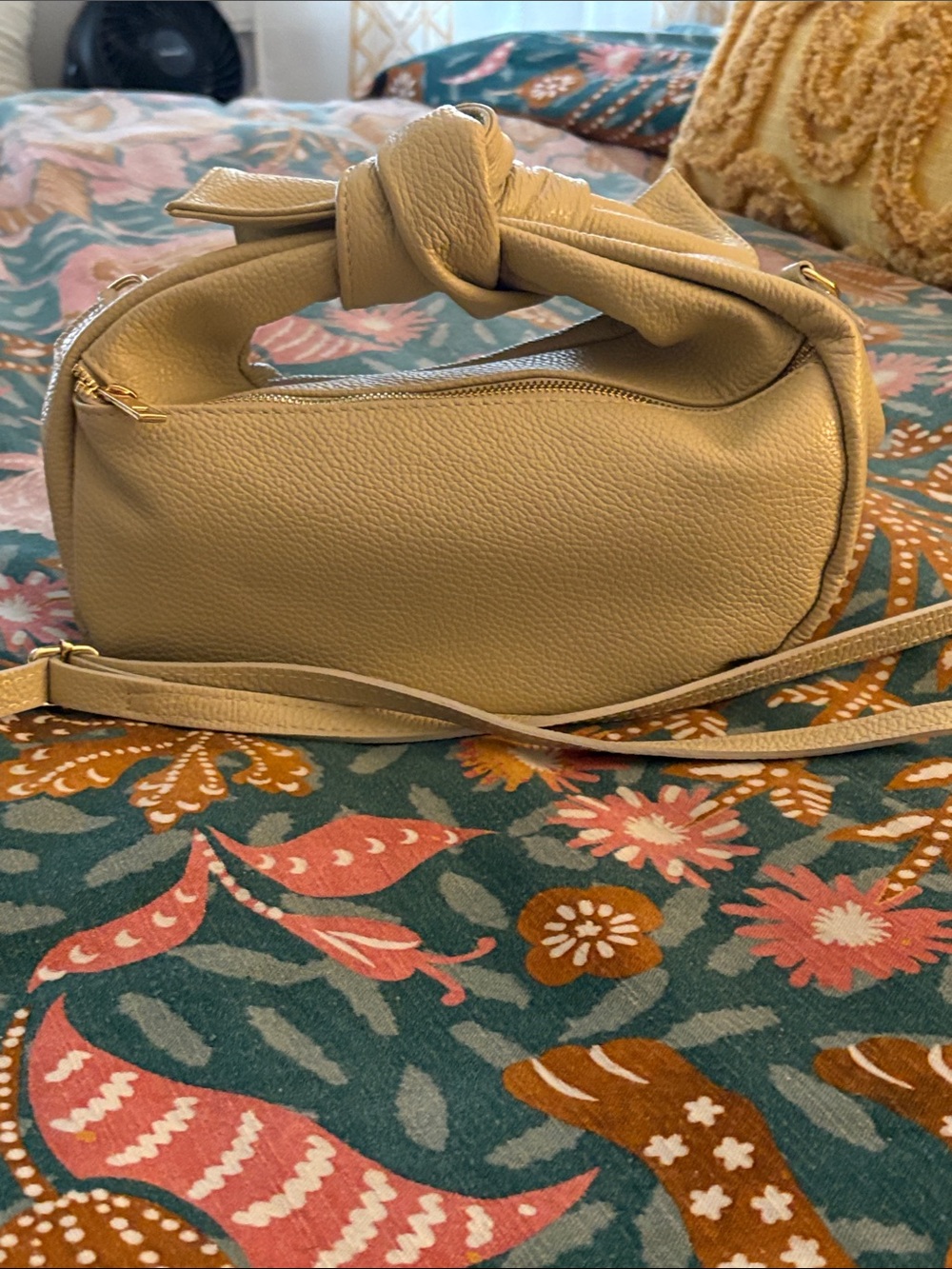 Beige Knot-Handle Crossbody Bag